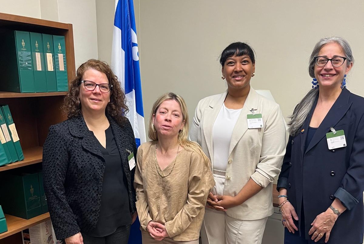 Pictured: Anny Létourneau (Strategic advisor, Équiterre), Andréanne Larouche (MP for Shefford), Alexia Riche (Executive Director, Community Sector Network PEI), Anuradha Dugal (Executive Director, Women’s Shelters Canada)