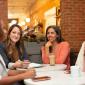 Four women working in a business meeting in a cafe coffee shop